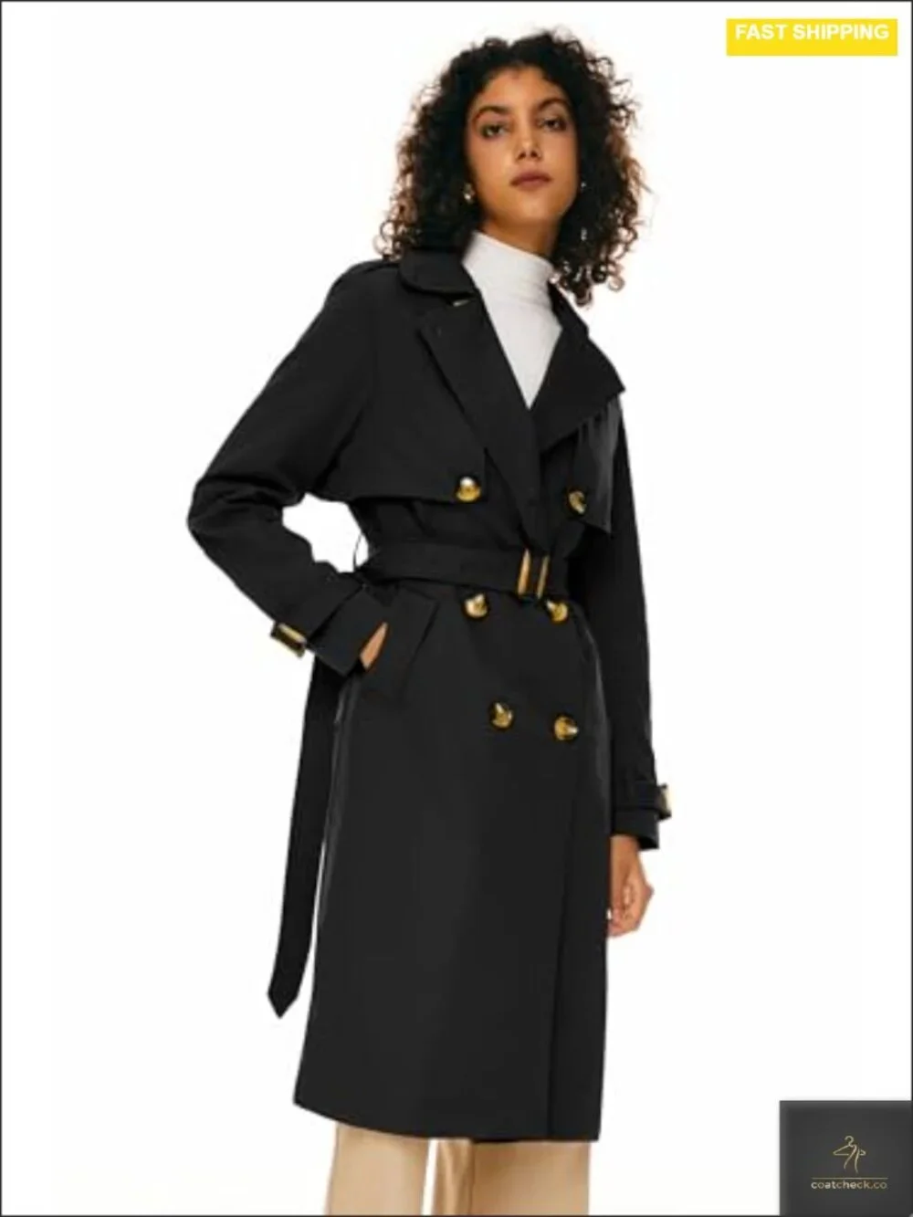 Women's Double Breasted Trench Coat 3/4 Length with Belt 100% Polyester
